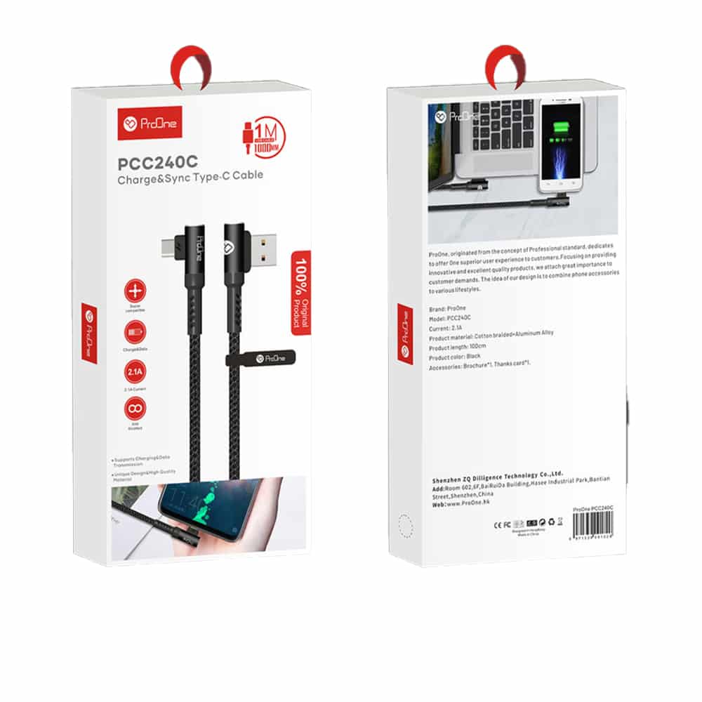 کابل تبدیل USB به USB-C پرووان مدل PCC240 طول 1 متر