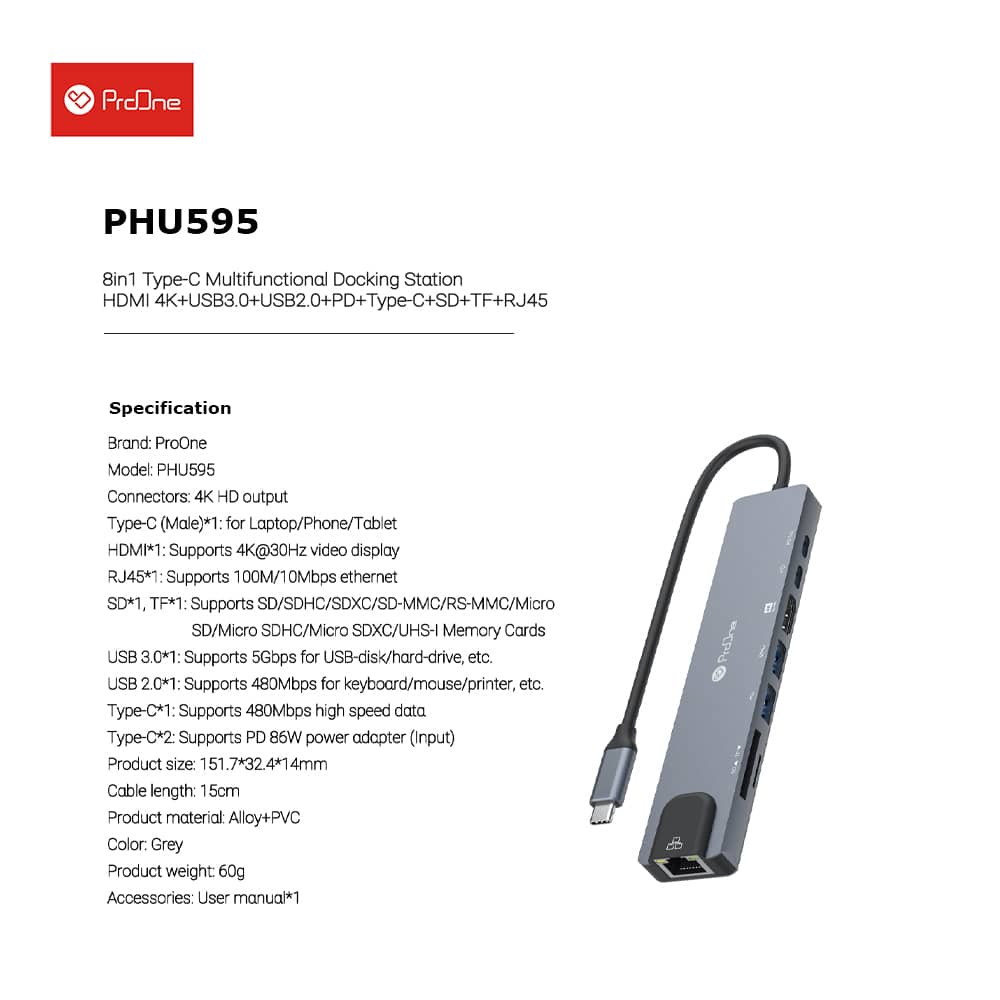 هاب 8 پورت USB-C پرووان مدل PHU595 - Image 2