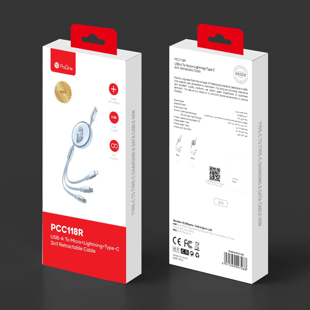 کابل تبدیل USB به USB-C / microUSB / لایتنینگ پرووان مدل PCC118R - Image 4